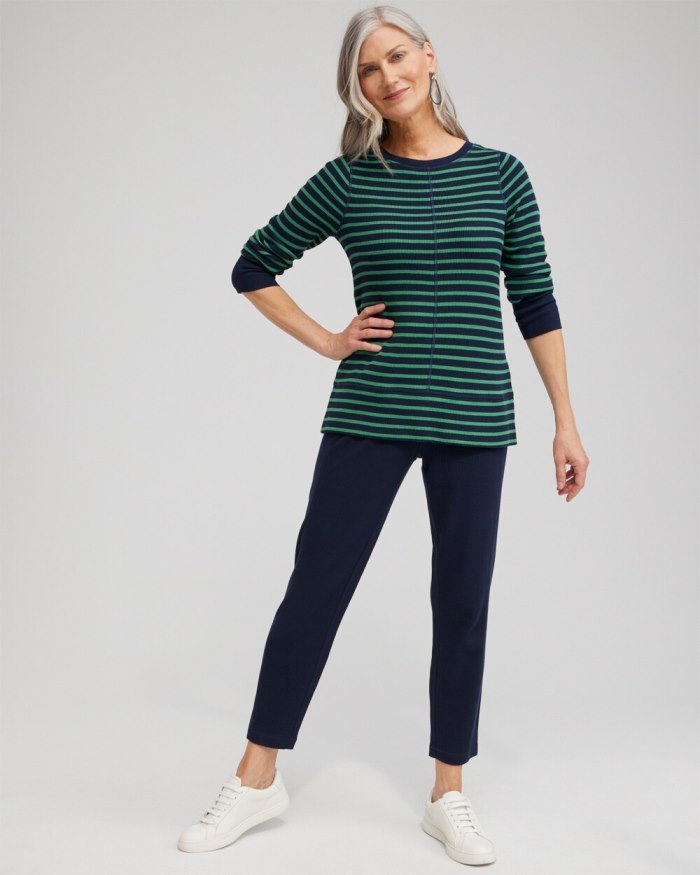 Chicos Zenergy Waffle Knit Stripe Top - Twisted Ivy