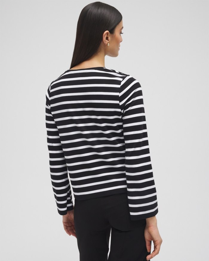 Chicos Striped Long Sleeve Tee - Black