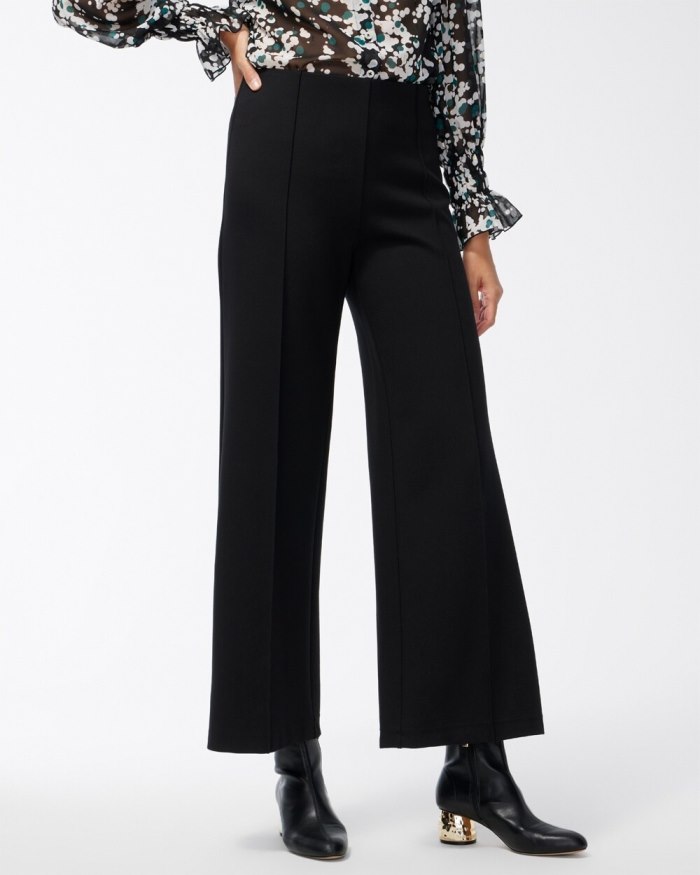 Chicos Ponte Pintuck Wide Leg Ankle Pants - Black