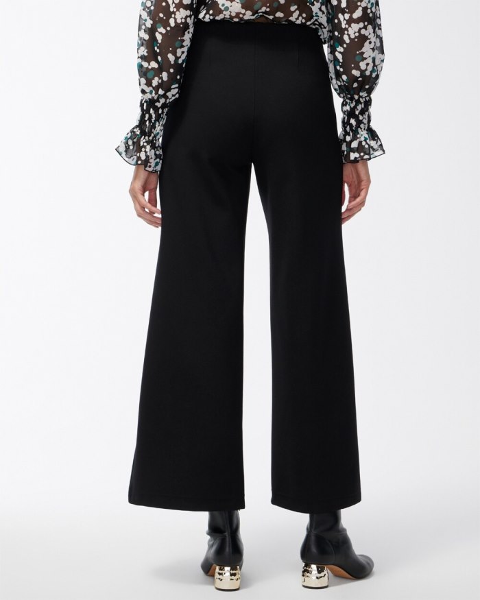 Chicos Ponte Pintuck Wide Leg Ankle Pants - Black