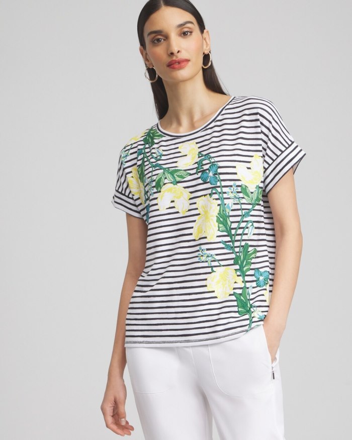 Chicos Zenergy Scoop Neck Floral Tee - Verdant Green