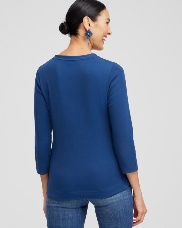 Chicos Caviar Bead 3/4 Sleeve Tee - Azores Blue