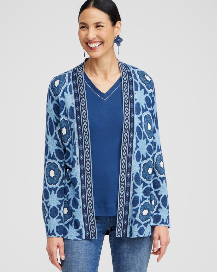 Chicos Spun Rayon Double Knit Cardigan - Classic Navy