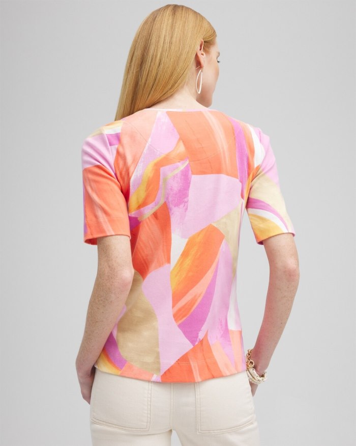 Chicos Abstract Everyday Elbow Sleeve Tee - Nectarine