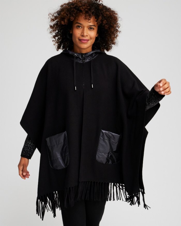 Chicos Zenergy Luxe Cashmere Blend Quilted Poncho - Black