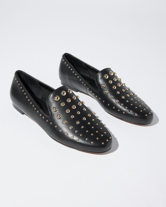 Chicos Studded Leather Loafers - Black