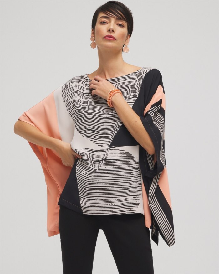 Chicos Modern Art Print Poncho - Black