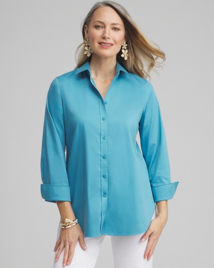 Chicos No Iron 3/4 Sleeve Stretch Shirt - Cool Water