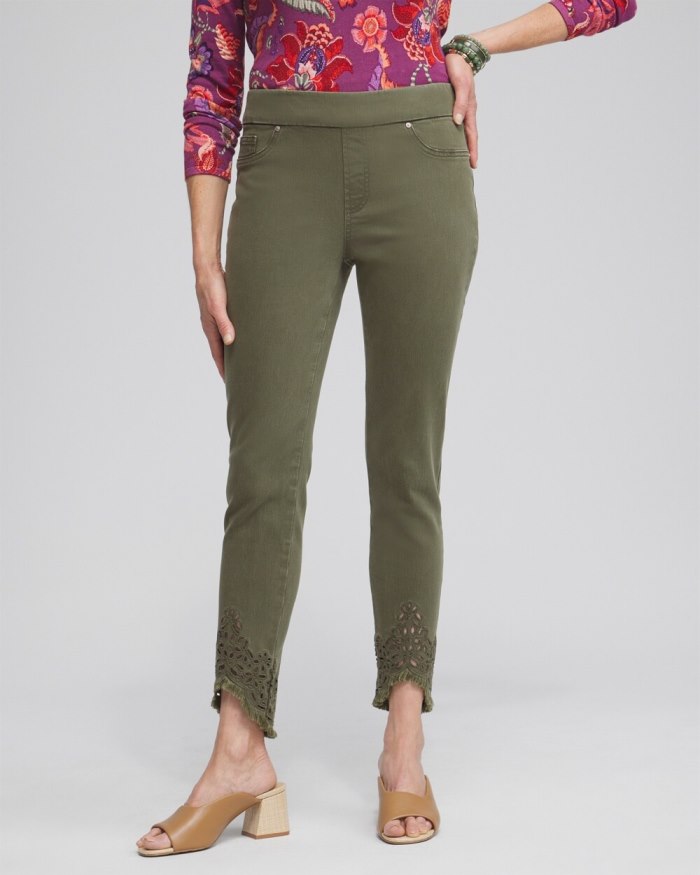 Chicos Eyelet Tulip Hem Pull-on Ankle Jeggings - Olive