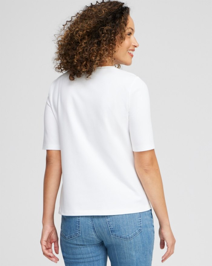 Chicos Perfect Elbow Sleeve Tee - Alabaster