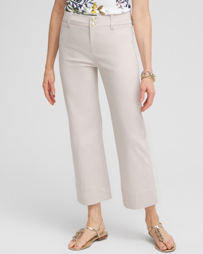 Chicos Trapunto Wide Leg Cropped Pants - Smokey Taupe