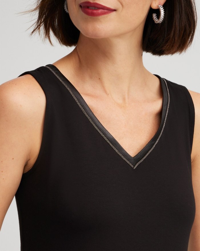 Chicos Touch of Cool Satin Trim Tank - Black