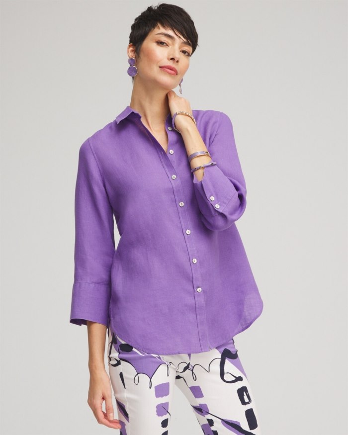 Chicos No Iron Linen 3/4 Sleeve Shirt - Parisian Purple