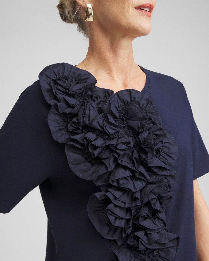 Chicos 3D Floral Applique Ruffle Tee - Classic Navy