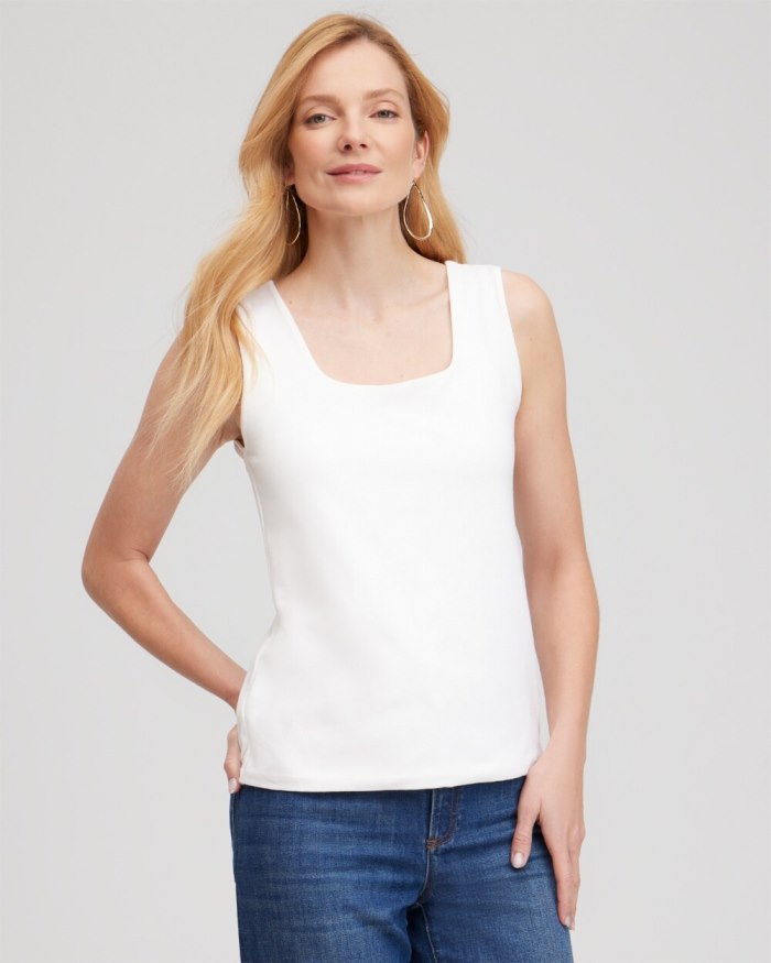 Chicos Contour Cotton Square Neck Tank - Alabaster