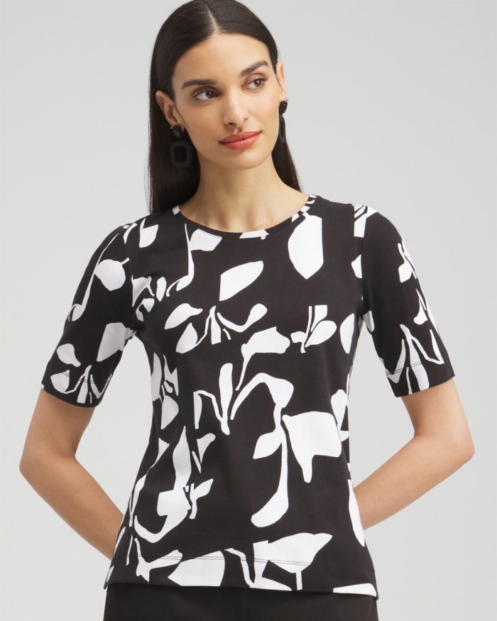 Chicos Abstract Everyday Elbow Sleeve Tee - Black