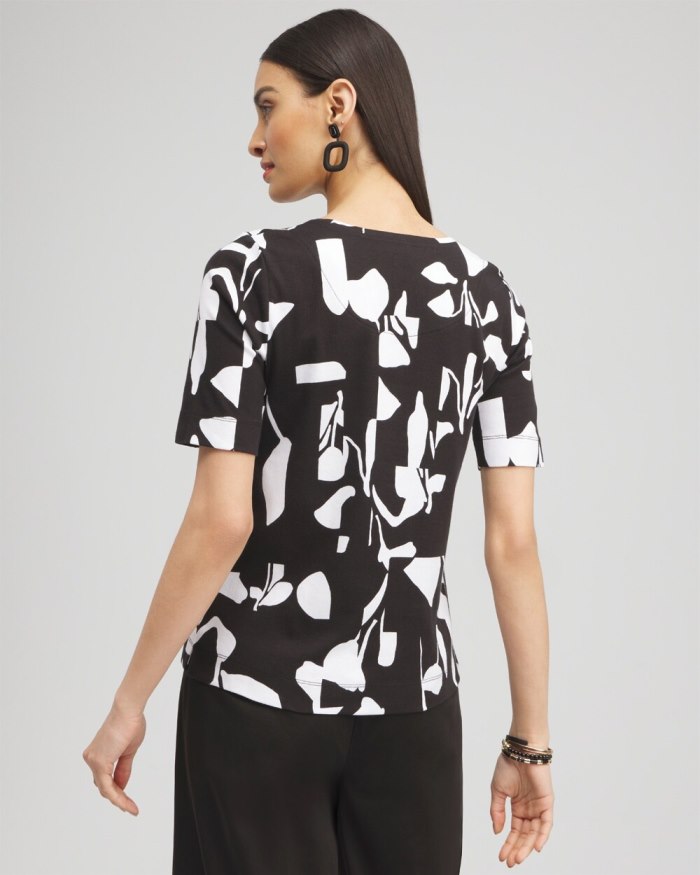 Chicos Abstract Everyday Elbow Sleeve Tee - Black