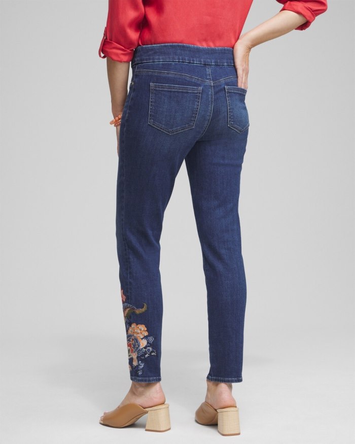 Chicos Embroidered Pull-on Ankle Jeggings - Marina Bay Indigo