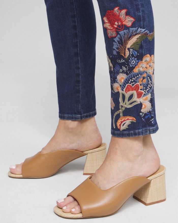 Chicos Embroidered Pull-on Ankle Jeggings - Marina Bay Indigo