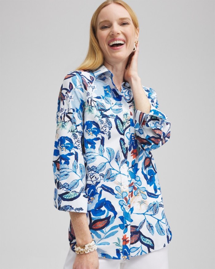 Chicos No Iron Stretch Cool Floral Shirt - Intense Azure