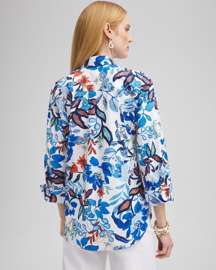 Chicos No Iron Stretch Cool Floral Shirt - Intense Azure