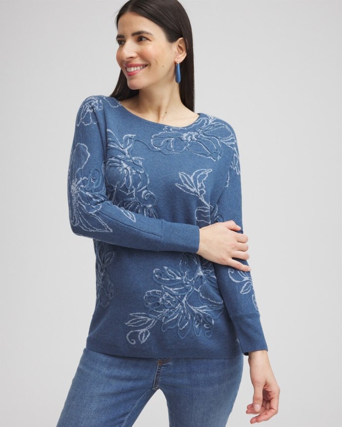 Chicos Faux Denim Soutache Pullover Sweater - Denim