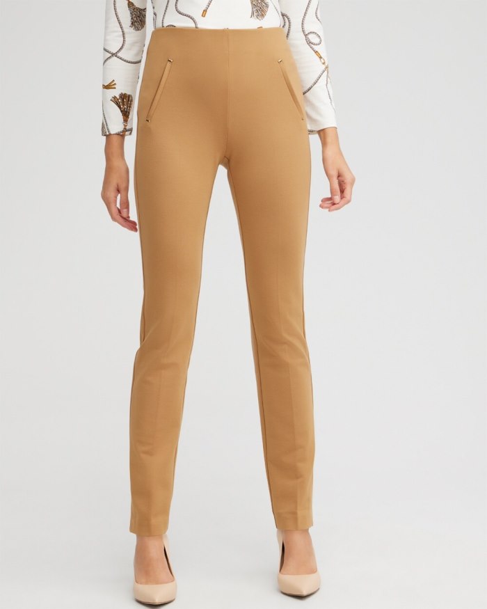 Chicos Juliet Ponte Trim Detail Pants - Camel