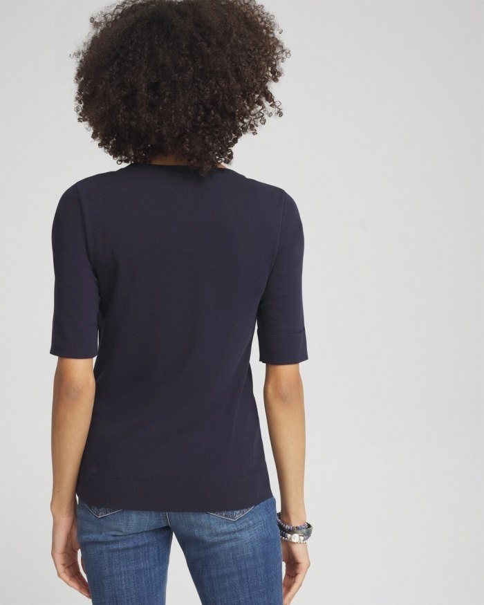 Chicos Floral Jewel Neck Tee - Classic Navy