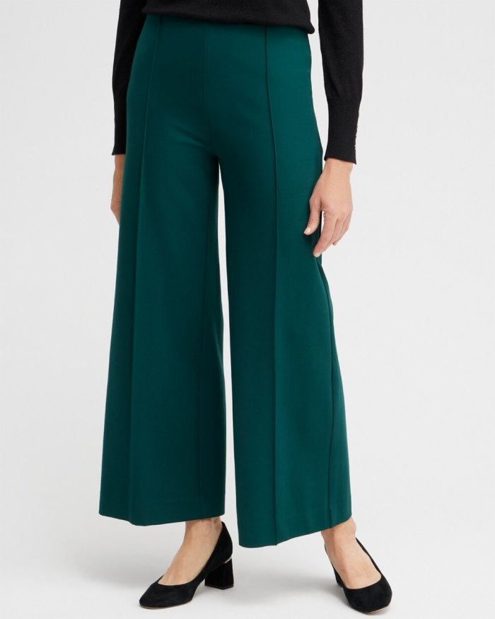 Chicos Ponte Pintuck Wide Leg Ankle Pants - Enchanted Forest