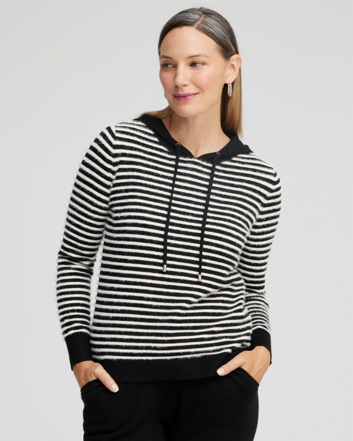 Chicos Zenergy Luxe Cashmere Blend Stripe Pullover - Black