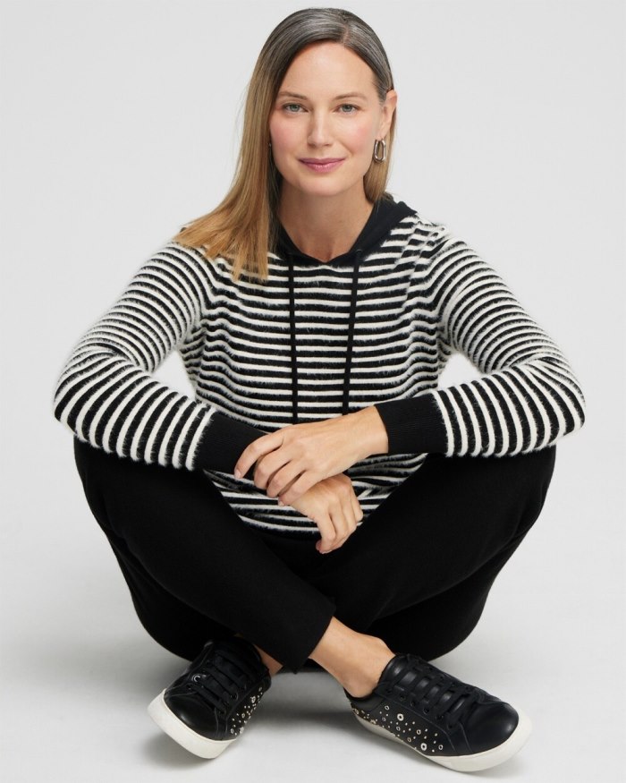 Chicos Zenergy Luxe Cashmere Blend Stripe Pullover - Black