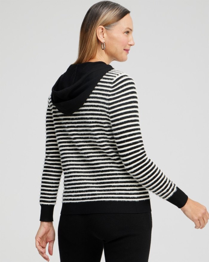 Chicos Zenergy Luxe Cashmere Blend Stripe Pullover - Black