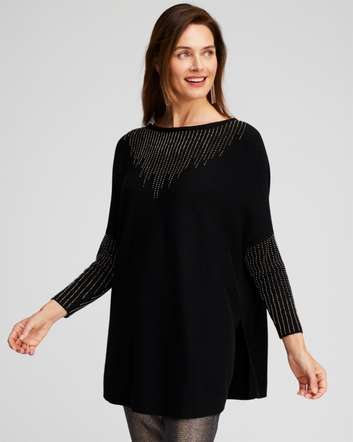 Chicos Cashmere Blend Sweater Poncho - Black