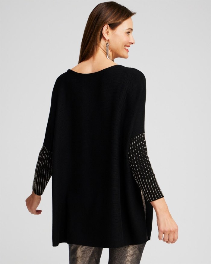 Chicos Cashmere Blend Sweater Poncho - Black