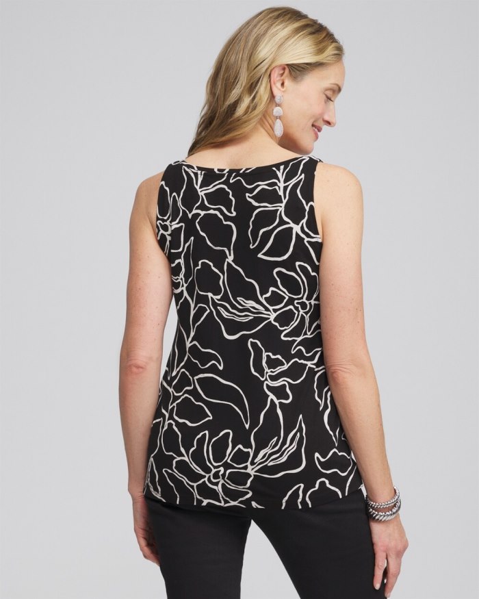 Chicos Touch of Cool Floral Polished Tank - Black