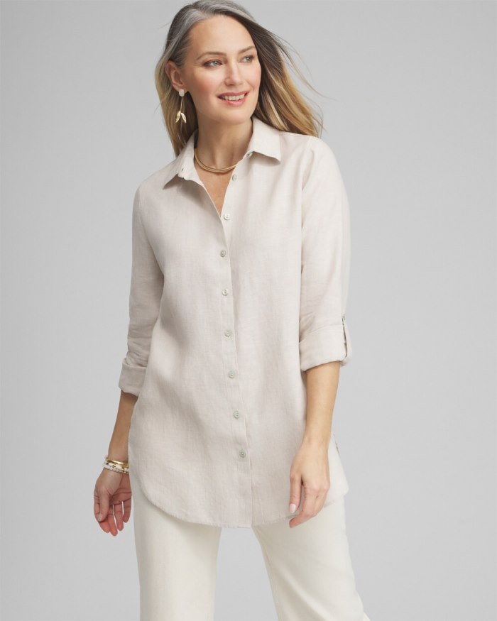 Chicos No Iron Linen Tunic - Oatmeal