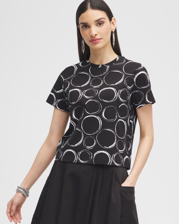 Chicos Black Label Bubbles Cotton Stretch Tee - Alabaster/Black