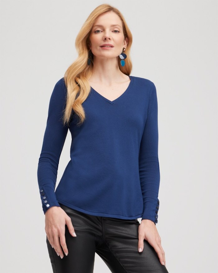 Chicos Spun Rayon V-neck Pullover Sweater - Azores Blue