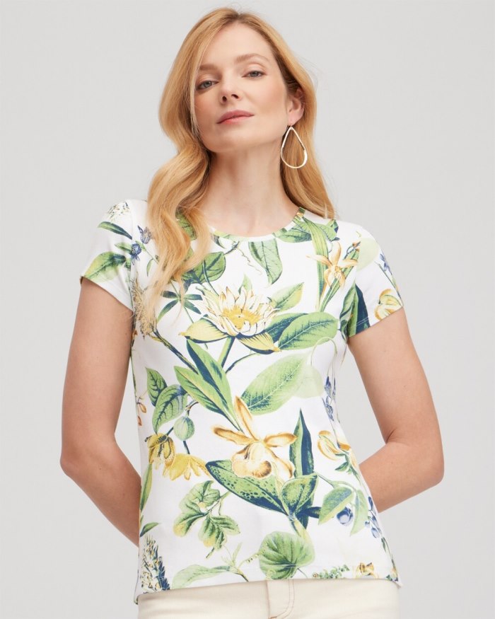 Chicos Vine Print Cap Sleeve Tee - Alabaster