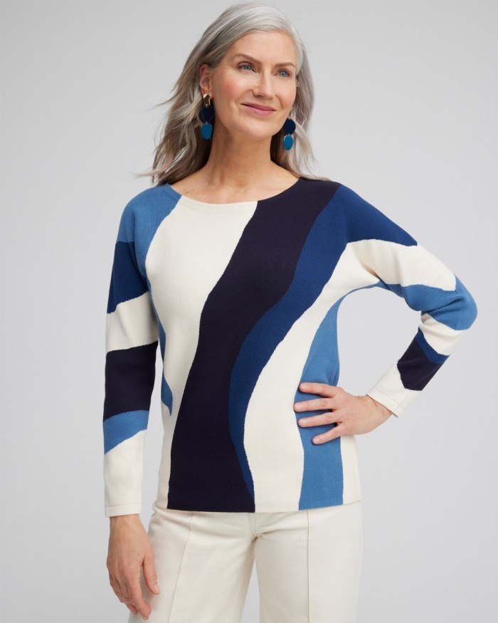 Chicos Colorblock Dolman Pullover Sweater - Azores Blue