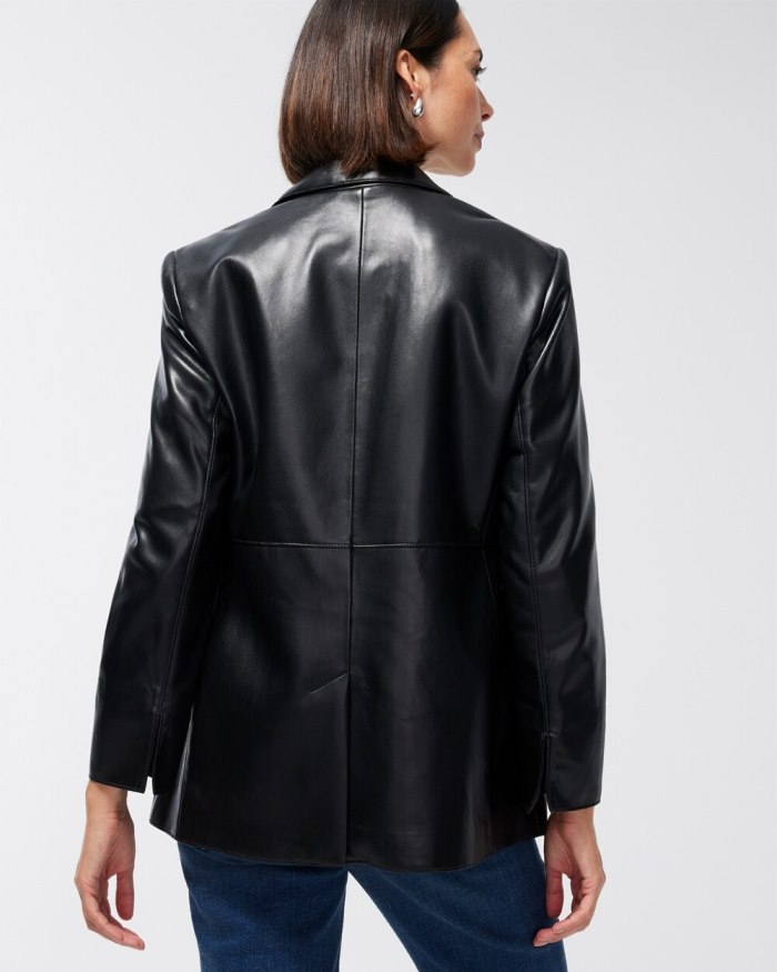 Chicos Faux Leather Blazer - Black