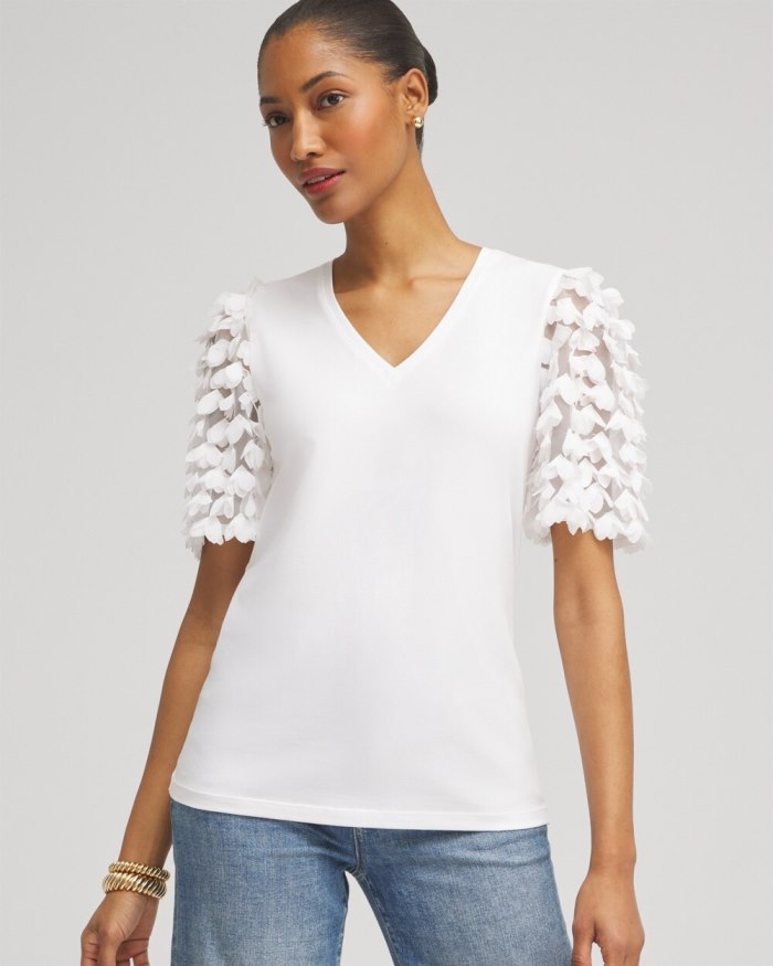 Chicos Applique Sleeve Tee - Alabaster