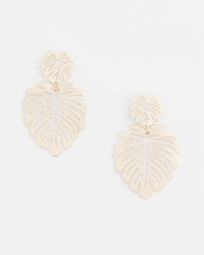 Chicos No Droop Gold Tone Leaf Earrings - Gold