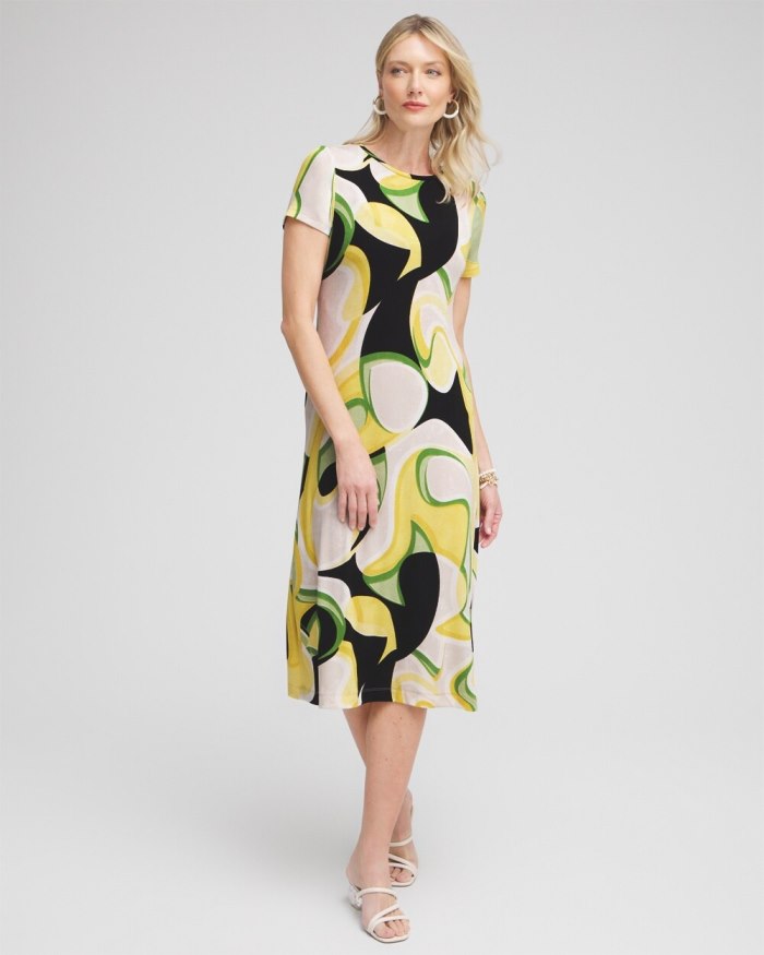 Chicos Travelers Abstract Cap Sleeve Maxi Dress - Verdant Green