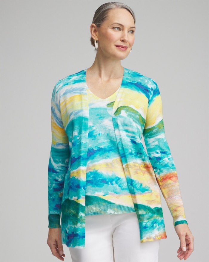 Chicos Spun Rayon Watercolor Cardigan - Verdant Green