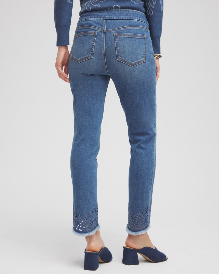 Chicos Eyelet Tulip Hem Pull-on Ankle Jeggings - Aquaria Indigo