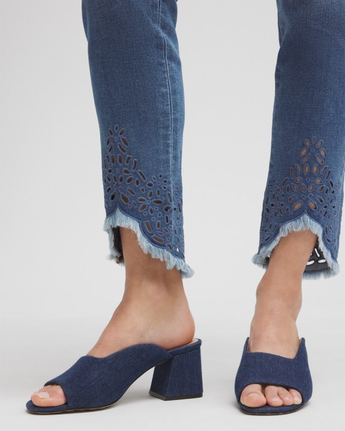 Chicos Eyelet Tulip Hem Pull-on Ankle Jeggings - Aquaria Indigo