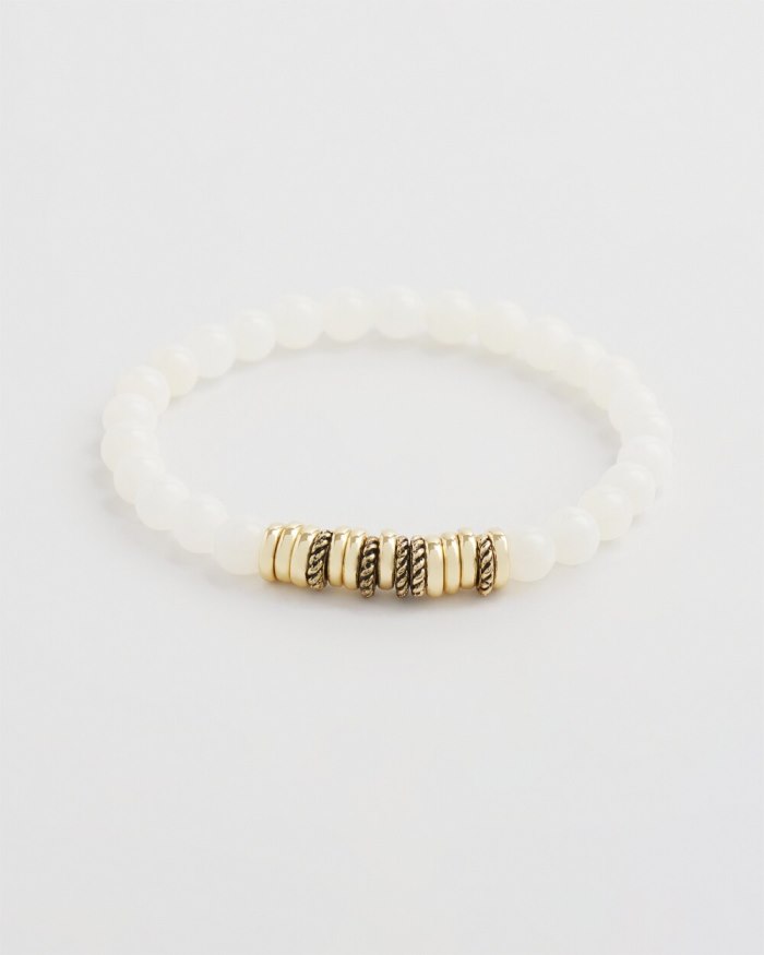 Chicos White Jade Hero Strech Bracelet - Alabaster