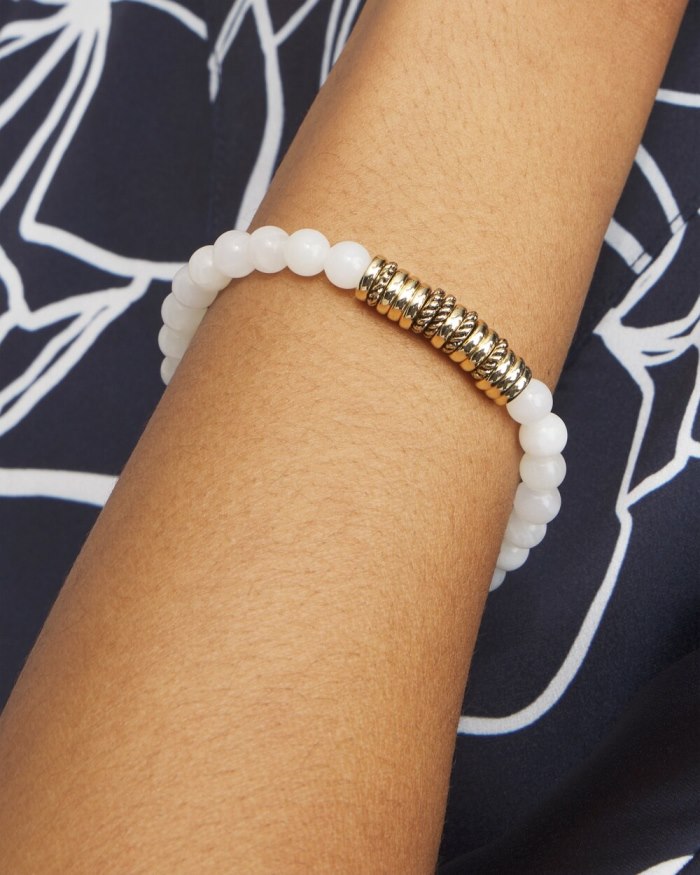 Chicos White Jade Hero Strech Bracelet - Alabaster