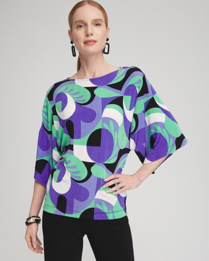 Chicos Travelers Abstract Kimono Sleeve Top - Purple Nightshade